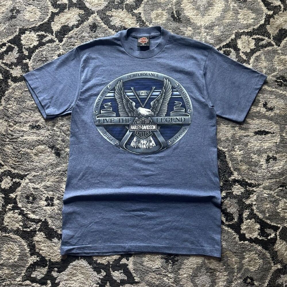 Vintage 90s 80s harley davidson eagle blue mens tshirt size medium
